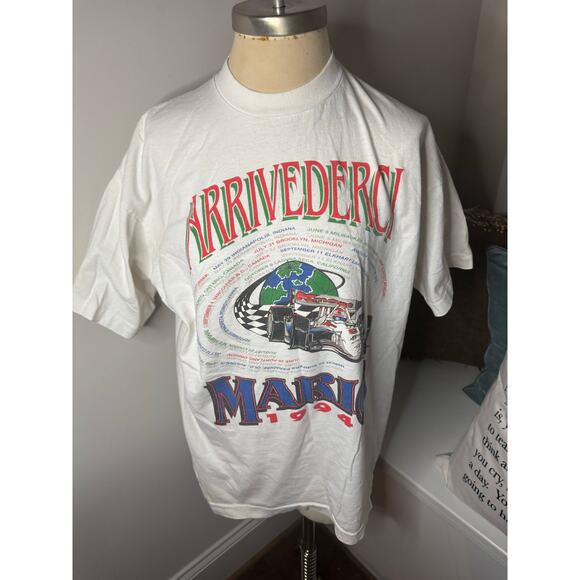 Vintage Fruit Of The Loom Mario Andretti Arrivederci Racing 1994 White Size XL - Picture 1 of 4